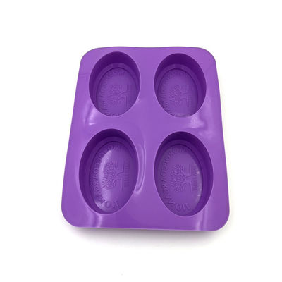 4 Cavity Reusable Silicone Soap Mold Durable Oval Shape Purple Color