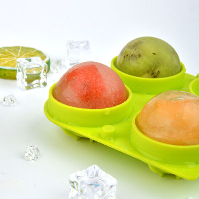 Durable Cocktails Ball Spherical Ice Cube Tray 4 Cavity Grey Green Color